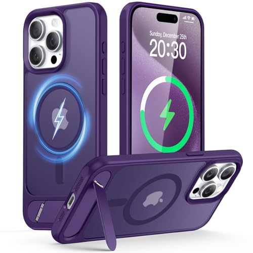 VENINGO Magnetische Schutzhülle für iPhone 15 Pro Max, 17 cm (6,7 Zoll), kompatibel mit Mag Safe, militärischer Schutz, mit integriertem Ständer, Hautgefühl, ultrastarke Magnete, Dunkelviolett von VENINGO