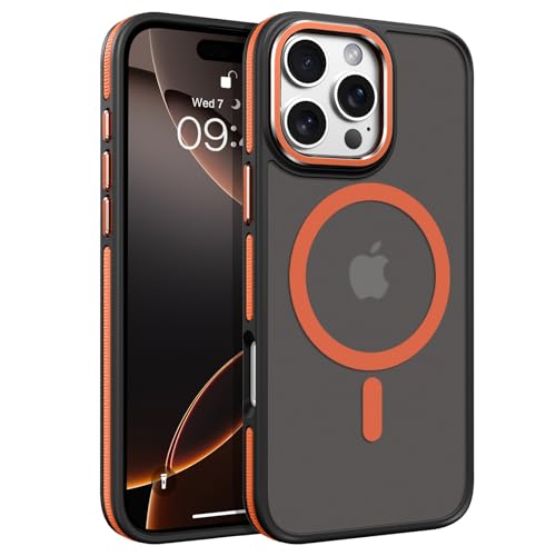 VENINGO Magnetische Schutzhülle für iPhone 16 Pro, kompatibel mit Mag Safe, matt, durchscheinend, stoßfest, Schutzhülle für iPhone 16 Pro, Schwarz/Orange VENINGO Magnetische Schutzhülle für iPhone 16 Pro, kompatibel mit Mag Safe, matt, durchscheinend, stoßfest, Schutzhülle für iPhone 16 Pro, Schwarz/Orange von VENINGO