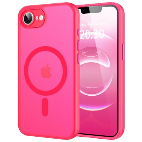VENINGO Magnetische Schutzhülle für iPhone 16e, dünn, durchscheinend, matt, mit Kameraschutz, Mag Safe-kompatibel, stoßfest, sturzsicher, 15,5 cm (6,1 Zoll), Hot Pink von VENINGO