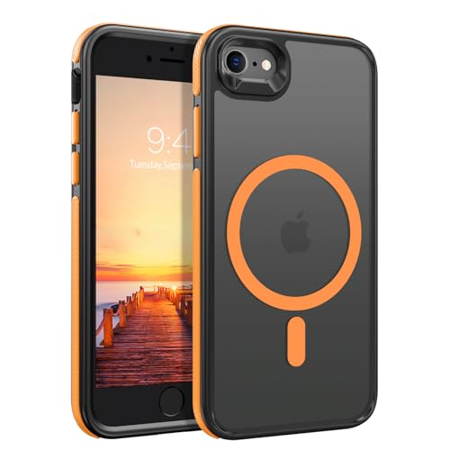 VENINGO Magnetische Schutzhülle für iPhone 7/8/SE (2020/2022), kompatibel mit MagSafe, matt, durchscheinend, stoßfest, Orange von VENINGO