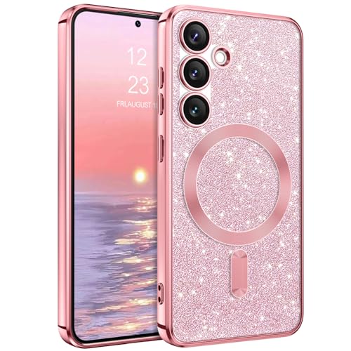 VENINGO Schutzhülle für Samsung S24, S24, Glitzer, kompatibel mit Mag Safe, niedlich, glänzend, TPU-Stoßdämpfer, stoßfest, beschichtet, schmal, für Damen, Schutzhülle für Samsung Galaxy S24, Rosa VENINGO Schutzhülle für Samsung S24, S24, Glitzer, kompatibel mit Mag Safe, niedlich, glänzend, TPU-Stoßdämpfer, stoßfest, beschichtet, schmal, für Damen, Schutzhülle für Samsung Galaxy S24, Rosa von VENINGO
