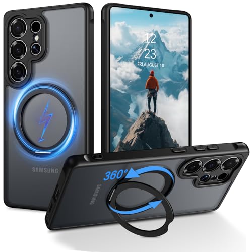 VENINGO Schutzhülle für Samsung S25 Ultra, für Samsung Galaxy S25 Ultra, kompatibel mit MagSafe 360° drehbarer Ständer, Ringhalter, durchscheinend, matt, 360 Grad stoßfest, schlanke Schutzhülle VENINGO Schutzhülle für Samsung S25 Ultra, für Samsung Galaxy S25 Ultra, kompatibel mit MagSafe 360° drehbarer Ständer, Ringhalter, durchscheinend, matt, 360 Grad stoßfest, schlanke Schutzhülle von VENINGO