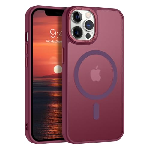 VENINGO Schutzhülle für iPhone 12/12 Pro, 6,1 Zoll, kompatibel mit MagSafe, stoßfest, matt, transparent, 360 Grad, strapazierfähig, Rundumschutz, Bumper (Rot) von VENINGO
