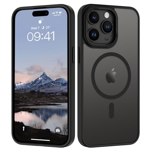VENINGO Schutzhülle für iPhone 14 Pro 6,1 Zoll, kompatibel mit MagSafe, Schutzhülle, stoßfest, matt, transparent, 360 Grad, strapazierfähig, Rundumschutz, Bumper (schwarz) von VENINGO