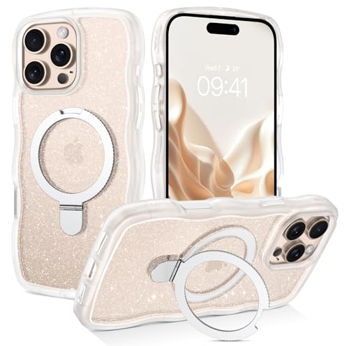 VENINGO für iPhone 16 Pro Max Hülle Glitzer mit Unsichtbarer Ständer, Kompatibel mit MagSafe, Wellen Design, Stoßfest, Kratzfest, iPhone 16 Pro Max Handyhülle 6,9 Zoll, Transparent-Weiß VENINGO für iPhone 16 Pro Max Hülle Glitzer mit Unsichtbarer Ständer, Kompatibel mit MagSafe, Wellen Design, Stoßfest, Kratzfest, iPhone 16 Pro Max Handyhülle 6,9 Zoll, Transparent-Weiß von VENINGO