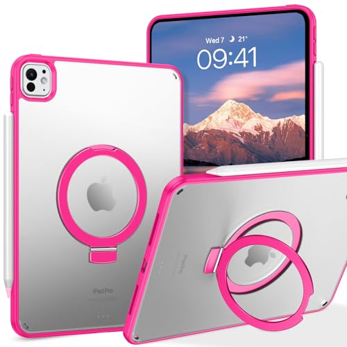 VENINGO iPad Pro 11 Zoll Hülle 2024, iPad Pro Hülle M4 (5th Generation), Slim Thin mit faltbarem Kickstand Translucent Matte Back Not Yellow Anti-Scratch Shockproof Protective Tablet Cover, Hot Pink von VENINGO
