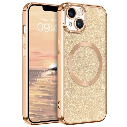 VENINGO iPhone 13 Hülle Glitzer [kompatibel mit MagSafe], Handyhülle iPhone 13, ultradünne magnetische Beschichtung, Glitzer weiches TPU stoßfeste Hülle iPhone 13 6,1'', Gold von VENINGO