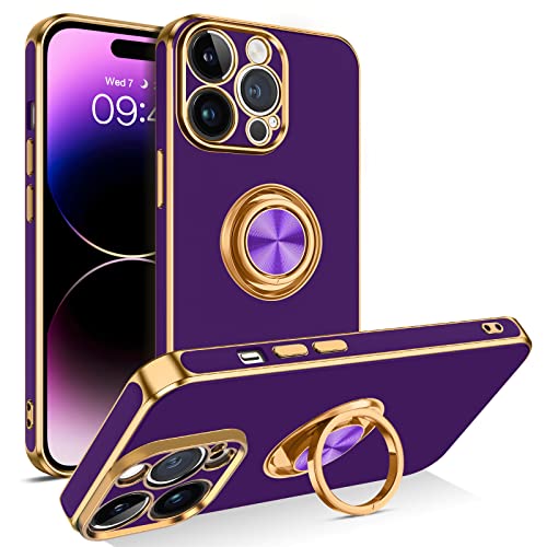 VENINGO iPhone 14 Pro Hülle 6,1 Zoll mit 360° Ring Fingerhalterung,Stoßfeste Stoßstange Handyhülle Anti-Kratzt Magnetische Case für iPhone 14 Pro,Lila von VENINGO