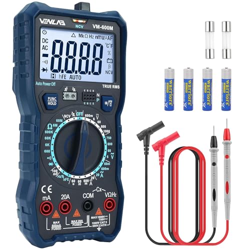 Multimeter mit 6000 Zählungen, True RMS Digital Multimeter mit Manuellem Bereich, VENLAB Strommessgerät Voltmeter, Misst genau Spannung Strom Diode Durchgang, mit LCD-Anzeige und Faltbar Ständer. von VENLAB