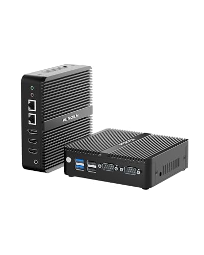 Lüfterloses Mini-Computer-Desktop-PC der 12. Gen, Alder Lake N100, Windows 11, 16GB D4 RAM 256GB SSD, 2x HD, DP, 4K Output, Dual Lan, 2x RS232 COM, USB3.0, Dual Band Wifi, BT4.2, Kleines Gehäuse von VENOEN