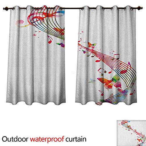 Anshesix Music Outdoor Ultraviolet Protective Curtains Colorful Artwork with Musical Notes and Butterflies Springtime Inspired Party Theme W96 x L72(245cm x 183cm) von VENTION