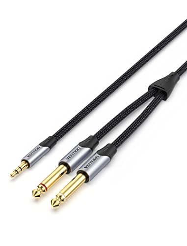 VENTION 3.5mm Klinke auf Dual 6.35mm Mono Y Splitter Audio Kabel Dual 6.35 zu 3.5 mm Stecker zu Stecker Stereo Audio Splitter Kabel für Mixer, Gitarre, Recorder, Verstärker, Laptop - 1m von VENTION