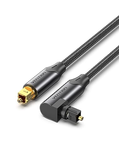 VENTION 90 Grad Optisches Audiokabel 2m - Toslink S/PDIF Digital Audio Kabel - Geflochten, 24K Vergoldet, Aluminiumhülle Lichtleiterkabel Für Soundbar, Stereoanlage, Heimkino, PS4, Xbox usw.(Schwarz) von VENTION