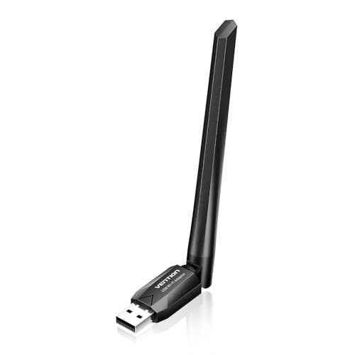 VENTION AC600 USB WiFi Adapter für PC, Wireless Netzwerkadapter für Desktop High Gain Dual Band 2.4GHz/5GHz, 5dBi Wi-Fi Dongle Antenne Unterstützt Win11/10/8.1/8/7/XP von VENTION