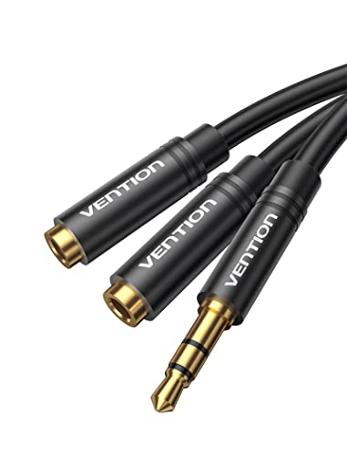 VENTION Kopfhörer-Splitter, Audiokabel, 3,5 mm, AUX-Splitter-Adapter, männlich, Verlängerungskabel ohne Mikrofon, geeignet für Handy Huawei, Android, PS4, MP3-30 cm (Schwarz) von VENTION