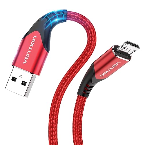 VENTION Micro USB Kabel, 2M Nylon Ladekabel High Speed Android Handy Ladekabel für Samsung Galaxy S7/ S6/ S4/ J7/ J5/ Note 5, Huawei P Smart, Redmi, Nokia, PS4 Pro, Kindle, Wiko, Motorola, Rot von VENTION