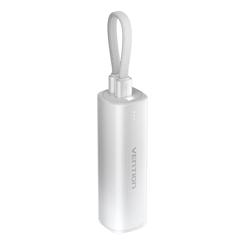VENTION Mini Power Bank 5000mAh mit USB C & Lightning Kabel PD 20W Farbige Powerbank Klein Schnellladen mit LED Display, Kompatibel mit iPhone 16 15 14 13, iPad, Samsung Galaxy, MacBook, Huawei - Grau von VENTION