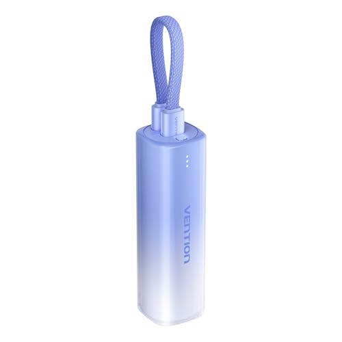 VENTION Mini Power bank 5000mAh mit USB C & Lightning Kabel PD 20W Farbige Powerbank Klein Schnellladen mit LED Display, Kompatibel mit iPhone 16 15 14 13, iPad, Samsung Galaxy, MacBook, Huawei - Blau von VENTION
