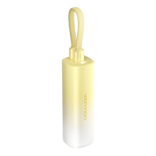 VENTION Mini Power bank 5000mAh mit USB C & Lightning Kabel PD 20W Farbige Powerbank Klein Schnellladen mit LED Display, Kompatibel mit iPhone 16 15 14 13, iPad, Samsung Galaxy, MacBook, Huawei - Gelb von VENTION