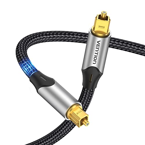 VENTION Optisches Kabel Toslink-Kabel 1m, Optisches digitales Audiokabel S/PDIF - Geflochten, Vergoldet, Aluminiumhülle Lichtleiterkabel Für Soundbar, Stereoanlage, Heimkino, PS4, Xbox usw.(Grau) von VENTION