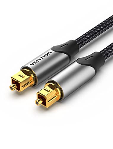 VENTION Optisches Kabel Toslink-Kabel 2m, Optisches digitales Audiokabel S/PDIF - Geflochten, Vergoldet, Aluminiumhülle Lichtleiterkabel Für Soundbar, Stereoanlage, Heimkino, PS4, Xbox usw.(Grau) von VENTION