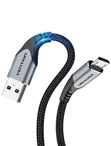 VENTION PS4 Controller Ladekabel Micro USB Kabel 1m Nylon Android Datenkabel Grau für PS4 Slim, PS4 Pro, Samsung Galaxy Tablette, Huawei P Smart, Redmi, Nokia, Kindle Fire Tablette von VENTION