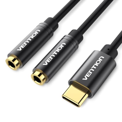 VENTION Type C auf 2X 3,5mm Klinken Buchse Audio Adapter, USB C Stecker auf Doppel 3,5 mm Kabel Audio Adapter Konverter Extern für Huawei Serie, MacBook Pro, iPhone, Samsung S23 / S23 Ultra, etc. von VENTION