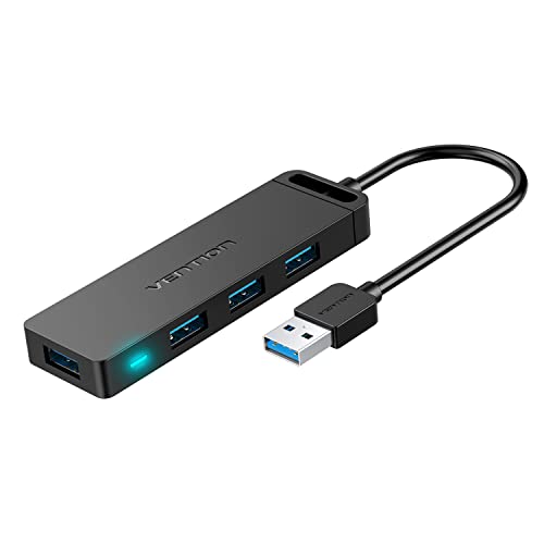 VENTION USB 3.0 Hub, 4 Anschlüsse USB-Hub ultradünn Daten-USB-Hub erweitertes Kabel [Laden unterstützt], kompatibel mit MacBook, Laptop, Surface Pro, PS4, PC, Flash-Laufwerk, Mobile HDD (0,15 m) von VENTION