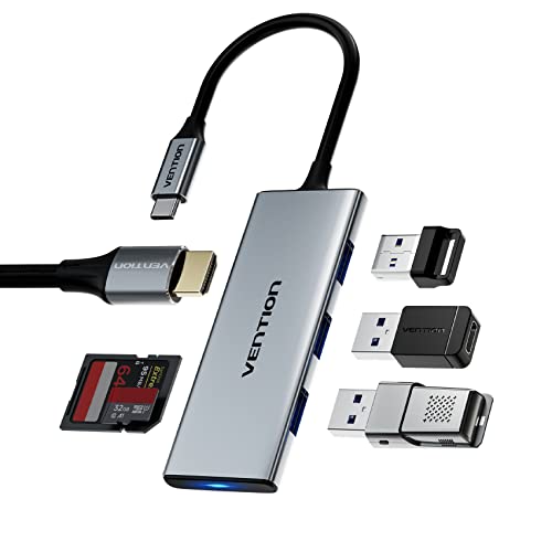 VENTION USB C Hub Dock - 6 in 1 USB C HDMI Dongle mit 4k HDMI 3 USB 3.0 Ports SD/TF Kartenleser Multiport Adapter kompatibel mit Laptop MacBook iPad Mac Pro und Typ C Geräten von VENTION