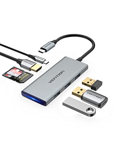 VENTION USB-C-Hub-Multiport-Adapter – VENTION 7-in-1 USB-C-Dongle mit 4K HDMI 100 W PD 3 USB 3.0-Anschlüssen, SD/TF-Kartenleser für Laptop, MacBook Air, iPad, Mac Pro und Typ-C-Geräte von VENTION