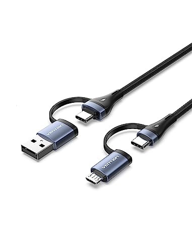 VENTION USB C Kabel 1m, PD 100W USB C Multi-Ladekabel mit USB A/USB C auf USB C/Micro-USB, 4 in 1 Nylon Geflochtenes USB A/USB C/Micro-USB-Ladekabel für iPad, Galaxy, Android Handys von VENTION