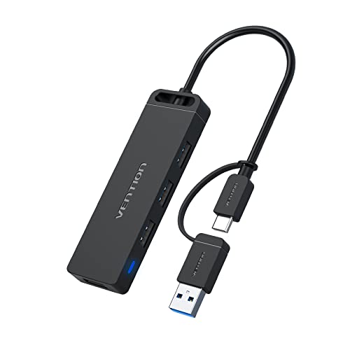 VENTION USB HUB 4-Port USB 3.0 Hub+Type-C Ultra Slim Higha-Speed USB Splitter Portable Extension Data Hub Compatible with Pad/Android/Tablet XPS Surface Pro PS4 Xbox One Flash Drive HDD(15cm) von VENTION