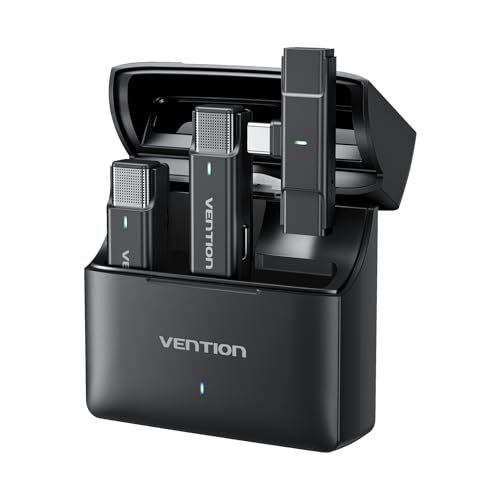 VENTON Wireless Lavalier Mikrofon, 2 TX + 1 RX mit Ladecase, Rauschunterdrückung, 7 Std. Betriebszeit, 200m Reichweite, 48 kHz/24 Bit, für iPhone 15/iPad/PC/Android von VENTION