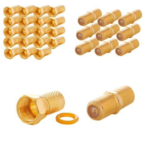 VENTON 20x F-Stecker 7mm mit 10x vergoldeten F-Verbindern: mit Gummidichtung und breiter Mutter - Ideal für SAT Kabel, BK Anlagen & Satelliten LNB - Komplettes F-Stecker und Verbinder Kit VENTON 20x F-Stecker 7mm mit 10x vergoldeten F-Verbindern: mit Gummidichtung und breiter Mutter - Ideal für SAT Kabel, BK Anlagen & Satelliten LNB - Komplettes F-Stecker und Verbinder Kit von VENTON