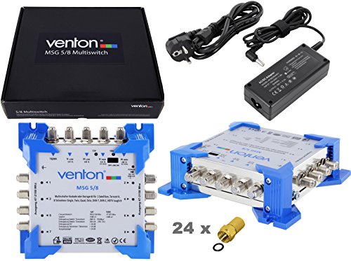 Venton Sat Multischalter 5/8 MSG I Multiswitch für bis zu 8 Teilnehmer I Sat-Verteiler 5 Eingänge 8 Ausgänge - UHD Full HD-TV 4K 3D I Empfang digitaler & terrestrischer Signale I inkl. Netzteil von VENTON