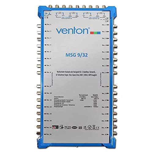 Venton Sat Multischalter 9/32 MSG I Multiswitch für bis zu 32 Teilnehmer I Sat-Verteiler 9 Eingänge 32 Ausgänge - UHD Full HD-TV 4K 3D I Empfang digitaler & terrestrischer Signale I inkl. Netzteil von VENTON