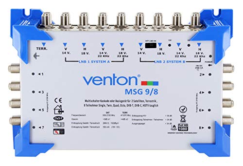 Venton Sat Multischalter 9/8 MSG I Multiswitch für bis zu 8 Teilnehmer I Sat-Verteiler 9 Eingänge 8 Ausgänge - UHD Full HD-TV 4K 3D I Empfang digitaler & terrestrischer Signale I inkl. Netzteil von VENTON