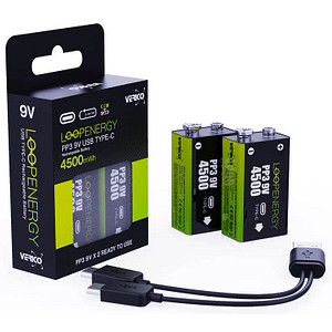 2 VERICO Akkus mit Ladegerät LoopEnergy PP3 9V E-Block 500 mAh von VERICO