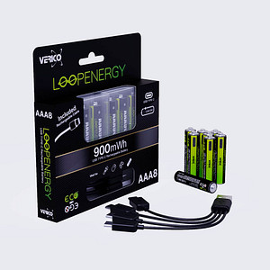 8 VERICO Akkus mit Ladegerät LoopEnergy AAA900 Micro AAA 600 mAh von VERICO