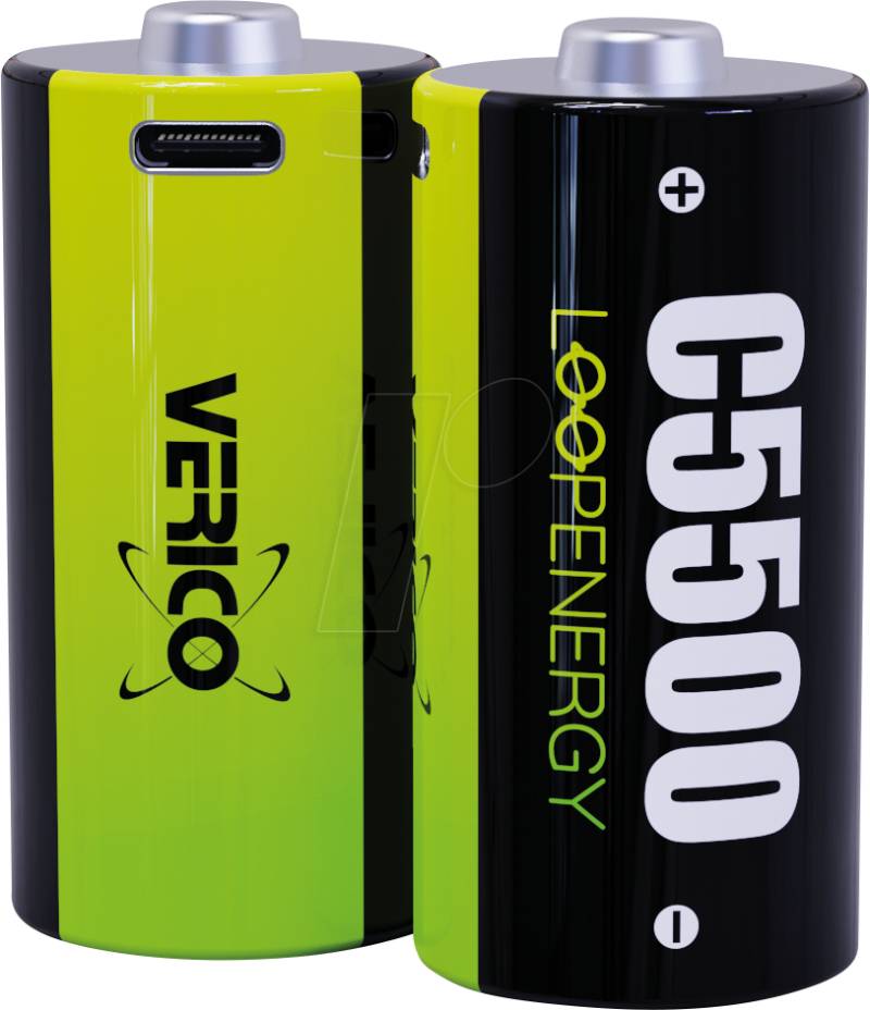 VERICO 2X BABY C - Li-Ion-Akku, Baby C, 1,5 V, 3700 mAh, USB-C, 2er-Pack von VERICO