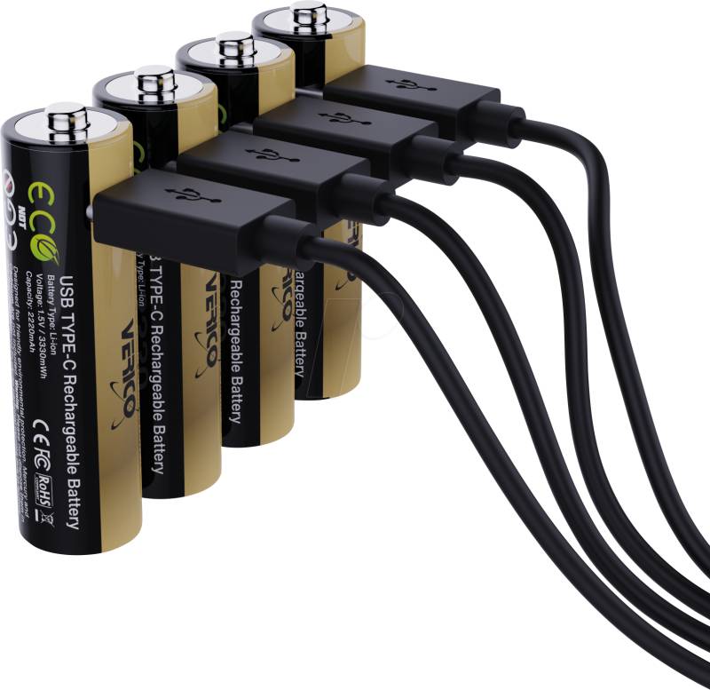 VERICO 4X AA3300 - LI-Ion-Akku, AA (Mignon), 1,5 V, 2220 mAh, USB-C, 4er-Pack von VERICO
