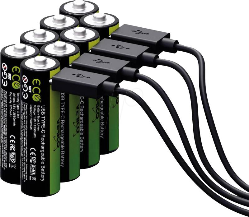 VERICO 8X AA2550 - Li-Ion-Akku, AA (Mignon), 1,5 V, 1700 mAh, USB-C, 8er-Pack von VERICO