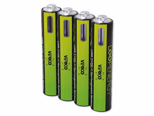 VERICO LoopEnergy AAA 900, wiederaufladbare USB-C Batterie AAA 1,5V 900mWh (600mAh) Li-Ion, Schnellladung via USB-C Anschluss in ca. 2 Stunden (4X AAA) von VERICO