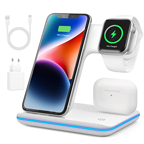 Wireless Charger, 3 in 1 Induktive Ladestation für iPho.ne iPhone 15/14/13/12/11/Pro/Max/XS/XR/X/8/Plus, App.le Watch 2/3/4/5/6/7/8/9 und AirP.ods Pro/3/2/1 von VESSTT