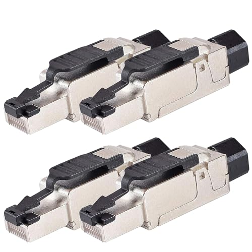 VESVITO 4x CAT6A RJ45 Stecker 10 GBit/s 500MHz PoE++ Netzwerkstecker für CAT7A CAT7 CAT6A CAT6 Netzwerkkabel AWG 23-26 werkzeuglos Crimpstecker für Verlegekabel Patchkabel Installationskabel LAN Kabel von VESVITO