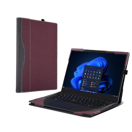 Laptop-Hülle für Lenovo ThinkPad X1 Carbon Gen 12 Intel (14 )/ThinkPad X1 Carbon Gen 13 [Hinweis für andere Modelle] All Inclusive Drop Case PU Leder Schutzhülle Abnehmbare Schale (Weinrot) von VEVOOD