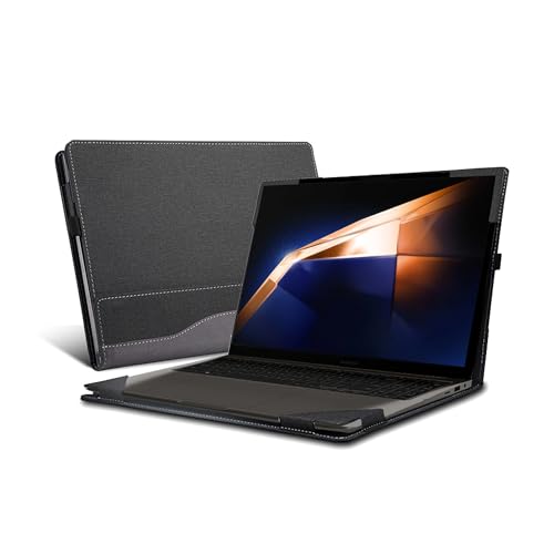 Laptop-Schutzhülle für Samsung Galaxy Book 3 Pro/Galaxy Book 3 Pro 360/Galaxy Book 3 Ultra 40,6 cm (16 Zoll), PU-Leder, abnehmbare Hülle, Grau/Schwarz von VEVOOD