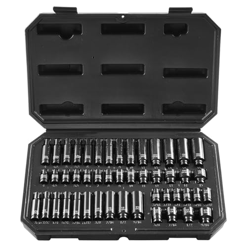 VEVOR 1/4 Zoll Schlagsteckschlüsselsatz 48-teiliger tiefer und flacher Steckschlüsselsatz SAE 3/16-9/16 Zoll & metrisch 4-15 mm, 6 Kant Cr-Mo-Legierungsstahl für Autoreparaturen mit Werkzeugkoffer VEVOR 1/4 Zoll Schlagsteckschlüsselsatz 48-teiliger tiefer und flacher Steckschlüsselsatz SAE 3/16-9/16 Zoll & metrisch 4-15 mm, 6 Kant Cr-Mo-Legierungsstahl für Autoreparaturen mit Werkzeugkoffer von VEVOR