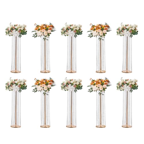 VEVOR 10er-Set Blumenhocker 20x20x90cm Blumenständer Eisen Beistelltisch Modern Kristallvase Gold-Galvanisierung Pflanzenhocker Pflanzenständer Metallständer für Dekoration von Bars Hotels Cafés von VEVOR