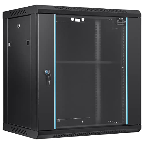 VEVOR 12U Netzwerk-Serverschrank zur Wandmontage, 15,5" tief, Server-Rack-Schrankgehäuse, ca. 91 kg. Bodenmontierte Ladekapazität, mit abschließbaren Glastür-Seitenwänden, für IT-Geräte, A/V-Geräte von VEVOR